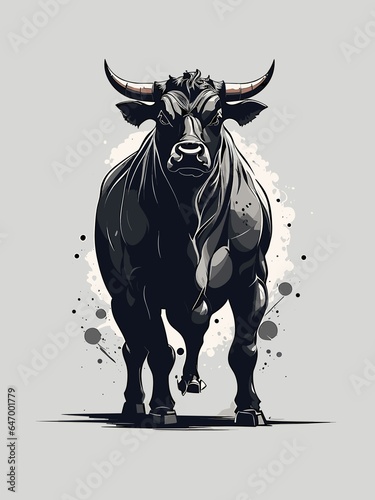 Furious raging black bull, sketch style vector illustration for poster or tshirt design