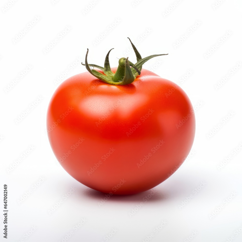 A vibrant red tomato against a clean white background A vibrant red tomato against a clean white background