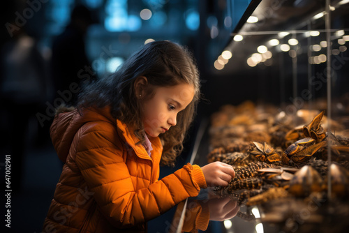 Children examine insect specimens under magnifying glasses, discovering the intricate details that make each creature unique. Concept of Entomology Exploration. Generative Ai.