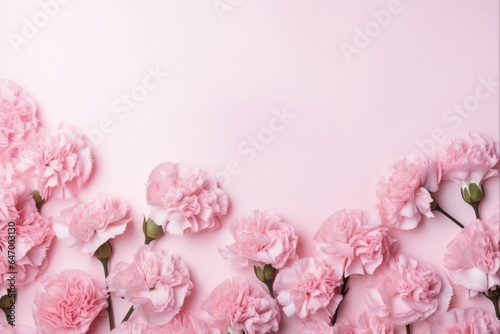Blooming Carnations in Top View on Pink Background - Spring White Flora Flower Blossom