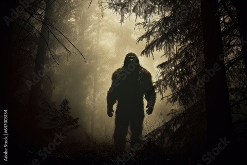 Bigfoot: Terrifying Monster of the Forest - Mysterious Creature in Dark Fantasy Landscape