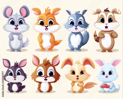 Cute Animal Collection. Full Set of Funny Cartoon Illustrations Featuring Wild and Domestic Animals including a Funny Cartoon Rabbit