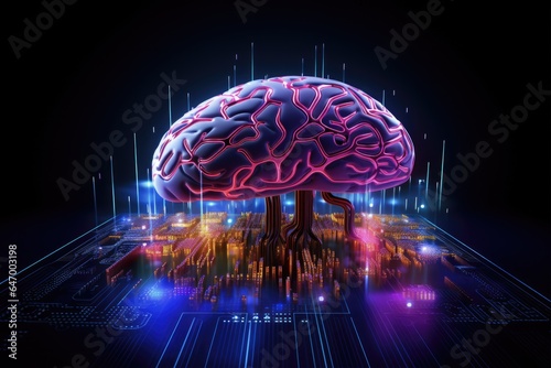 Digital Brain Circuit - Creative AI Technology Concept on Futuristic Background