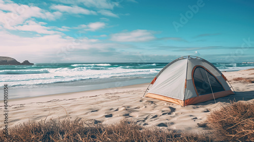 Camping Near a Sandy Beach as Waves Crash Nearby