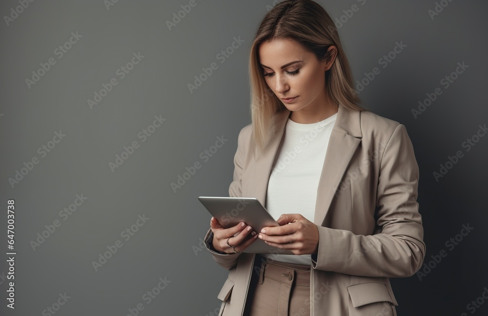 young professional woman working with laptop and phone young professional woman working with laptop and phone