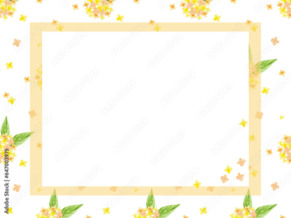 水彩で描いた金木犀の花が可愛いフレーム背景イラスト
