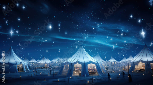 Illuminated Festival Tents Under a Starry Sky