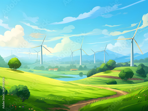 illustration of windmills in the natur