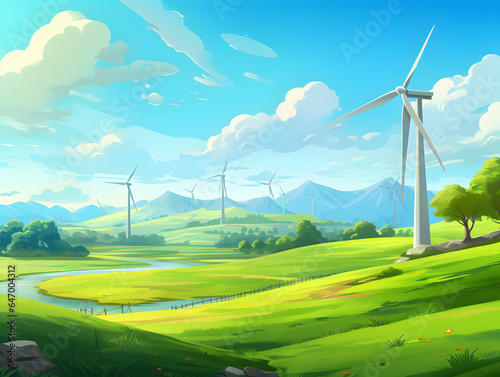 illustration of windmills in the natur