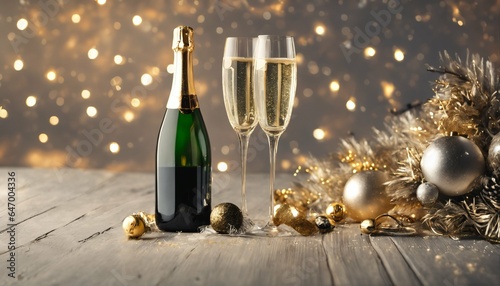 Holidays winter champagne celebration with bottle and glass