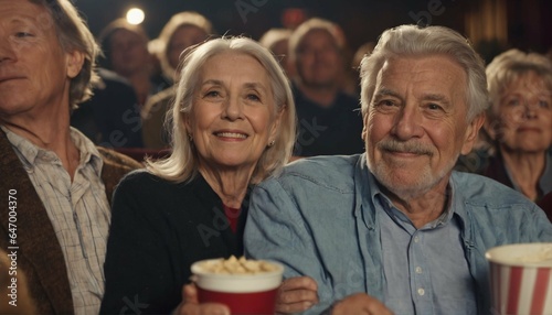 Embraced senior couple enjoying a movie in a theatre