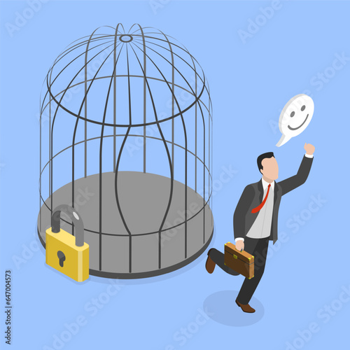 3D Isometric Flat Vector Conceptual Illustration of Escape From Routine, Freedom and Rehabilitation
