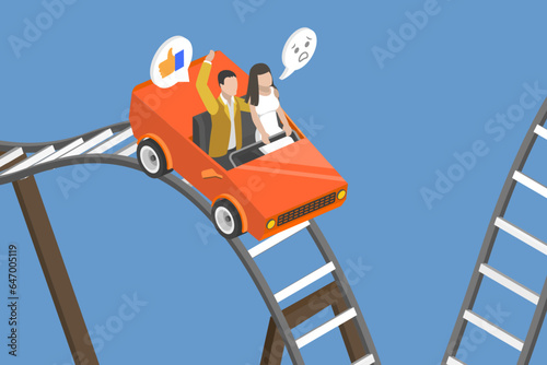 3D Isometric Flat Vector Conceptual Illustration of Rollercoaster Rides, Entertainment, Amusement Park