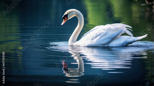 Single Swan and its Perfect Reflection on Glass-like Water