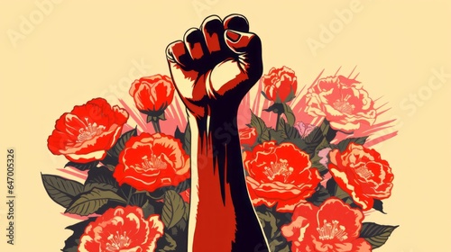 Retro Illustration of African American Fist Raised Up in the Air