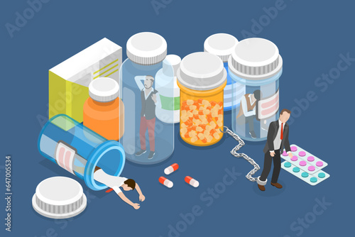 3D Isometric Flat Vector Conceptual Illustration of Drug Misuse, Society Addiction Problem