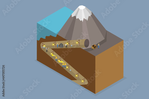 3D Isometric Flat Vector Conceptual Illustration of Miner Work, Coal Mining
