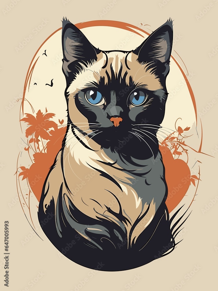 Siamese Cat Cartoon Animal, Favorite pet breed. Realistic vector illustration.
