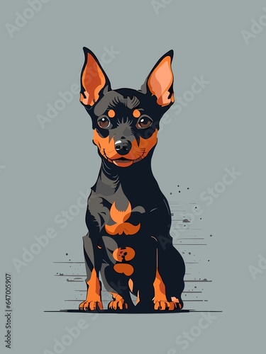 illustration of dog pinscher, head portrait hand drawn, vector illustration 