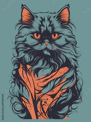 Persian cat wild animal cute face, sketch style vector illustration for poster or tshirt design, Persian cat cute face art isolated © yahya