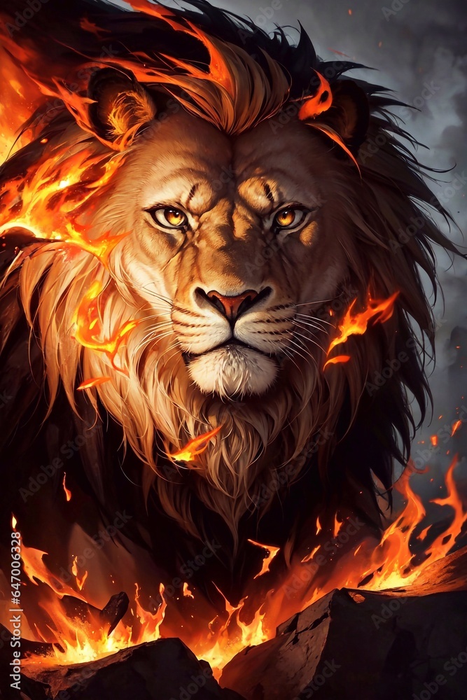 flaming lion portrait