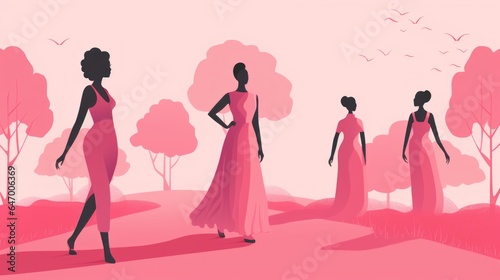 Retro Illustration of African American Women in Pink, Breast Cancer Month