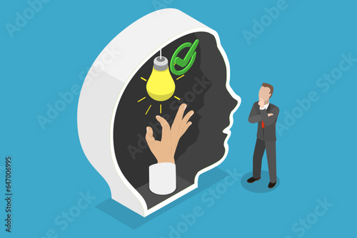 3D Isometric Flat Vector Conceptual Illustration of Intellectual Brain Power , Creative Mindset
