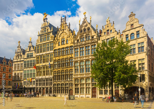 Picturesque view of Antwerp central square Grote Markt with ancient buildings, Flemish region of Belgium