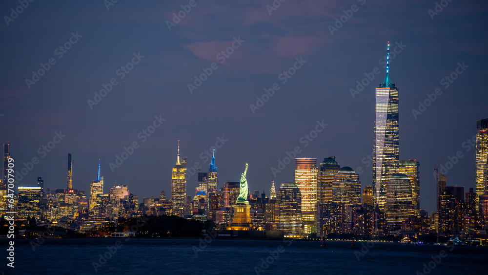 NYC and New Jersey city skyline with Liberty statue