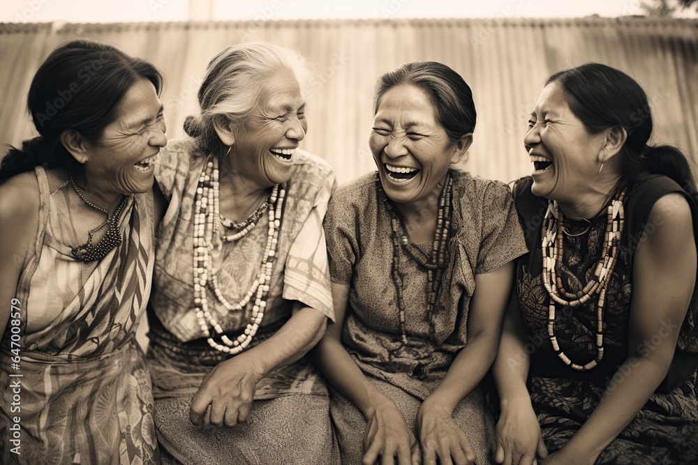 Obraz premium group of mature indigenous latin american women laughing