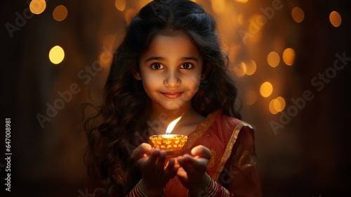 traditional girl celebrating diwali night
