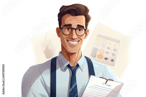 Illustration Caucasian Male Accountant Background Smart Looking Generative AI photo