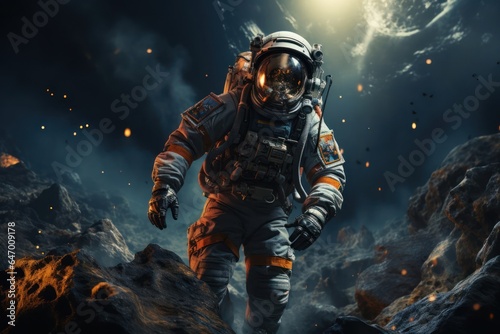 Illustration Caucasian Male Astronaut Backdrop Scene Good Looking Generative AI