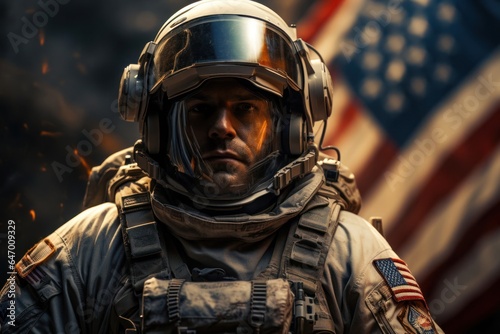 Illustration Caucasian Man Astronaut Background Scene Strong Generative AI