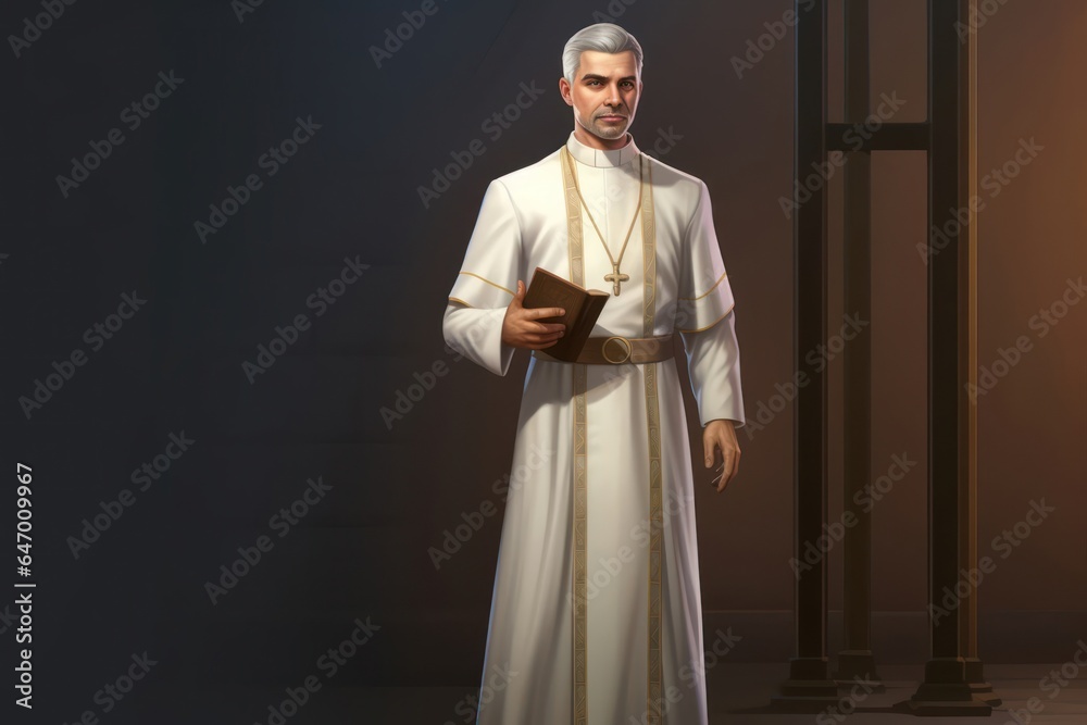Illustration Caucasian Man Priest Backdrop Scene Strong Generative AI Illustration Caucasian Man Priest Backdrop Scene Strong Generative AI
