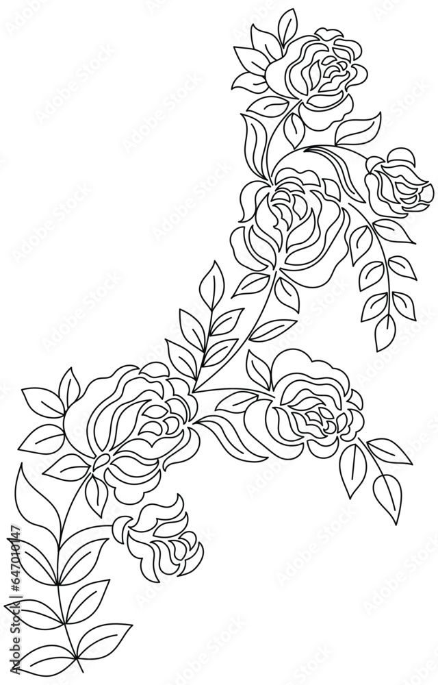 Rose, black and white with lines on a white background. rose flower ornament