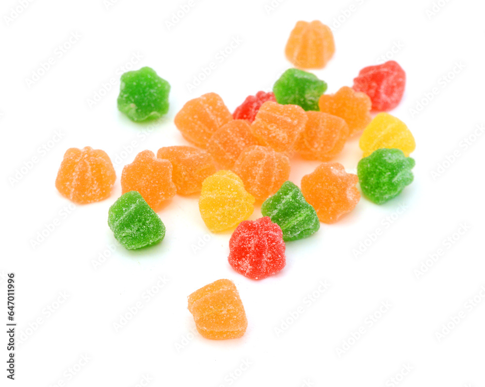 Jelly sugar candies isolated on white background Jelly sugar candies isolated on white background