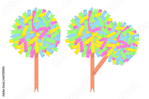 A set of 2 abstract colorful images of a tree collected from paper office stickers of various shapes