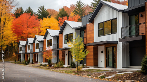 Modern Vermont townhouses, Autumn in Vermont with Fall Foliage and colorful leaves photo