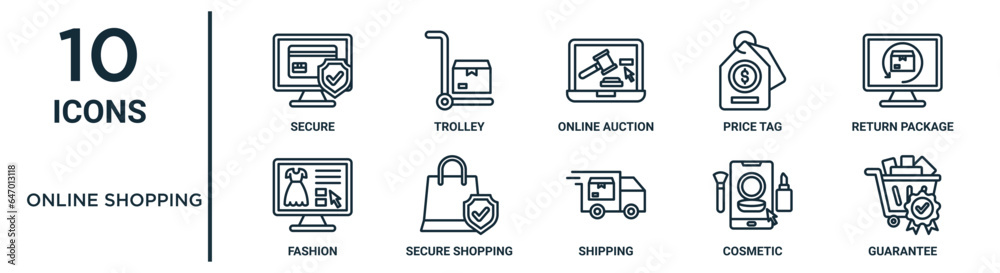 online shopping outline icon set such as thin line secure, online ...