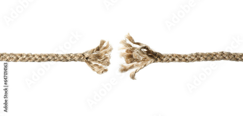 Torn hemp rope isolated on white. Natural material