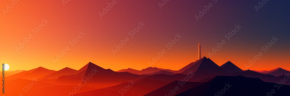 Mountain silhouettes under a foggy sunrise, Generative AI