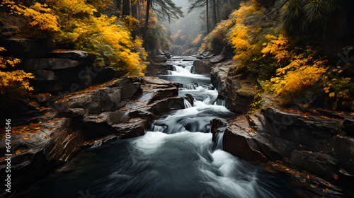 Mountain stream - overhead shot - drone shot - rapids - fall - autumn - peak leaves  © Jeff