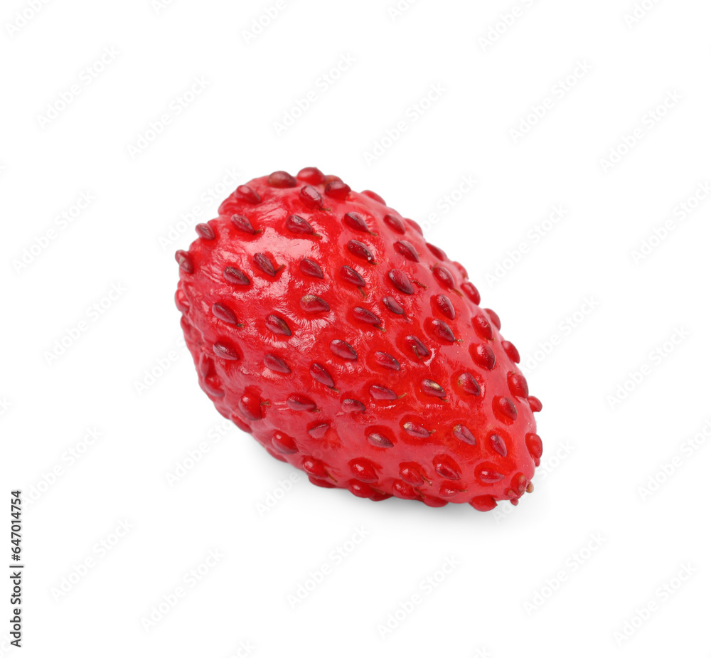 One ripe wild strawberry isolated on white One ripe wild strawberry isolated on white
