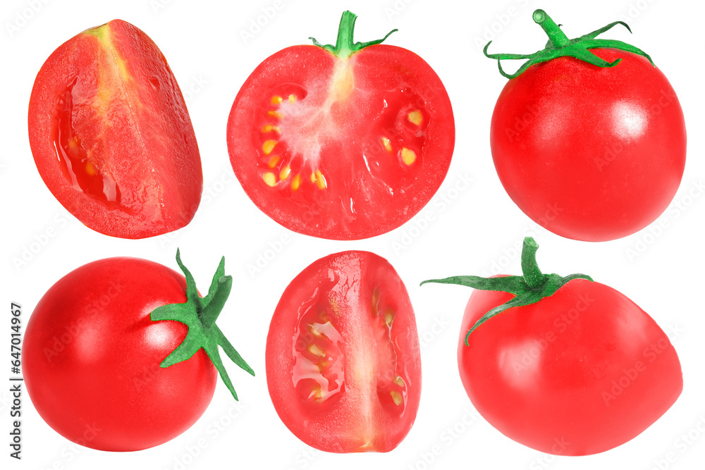 Set of fresh ripe cherry tomatoes isolated on white Set of fresh ripe cherry tomatoes isolated on white