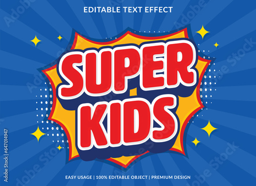 super kids text effect template design with 3d style use for business brand and logo