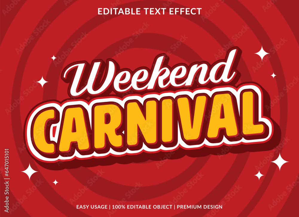 weekend carnival text effect template design with 3d style use for business brand and logo