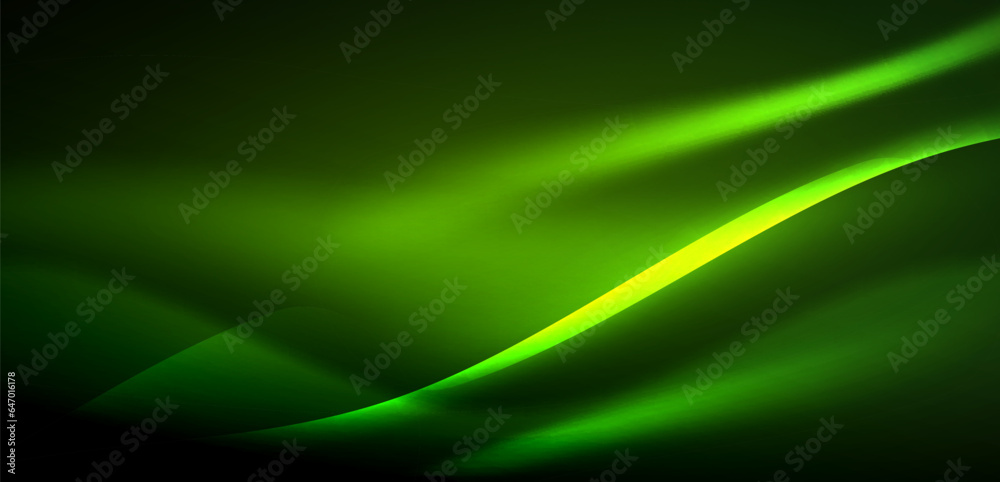 Obraz premium Dynamic waves in ethereal glow of neon lights. Concept merges fluidity of motion with vibrant allure of neon, crafting entrancing backdrop that embodies both vitality and futuristic sophistication
