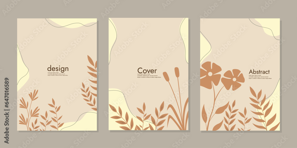 abstract book cover mockup layout design with hand drawn floral decorations. size A4 For notebooks, planners, brochures, books, catalogs.