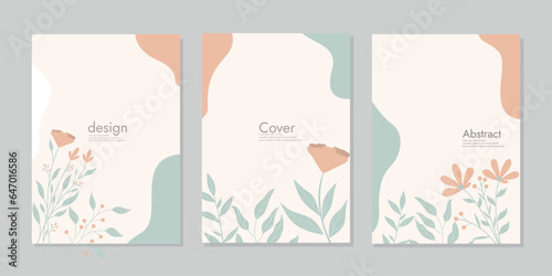 abstract book cover mockup layout design with hand drawn floral decorations. size A4 For notebooks, planners, brochures, books, catalogs.